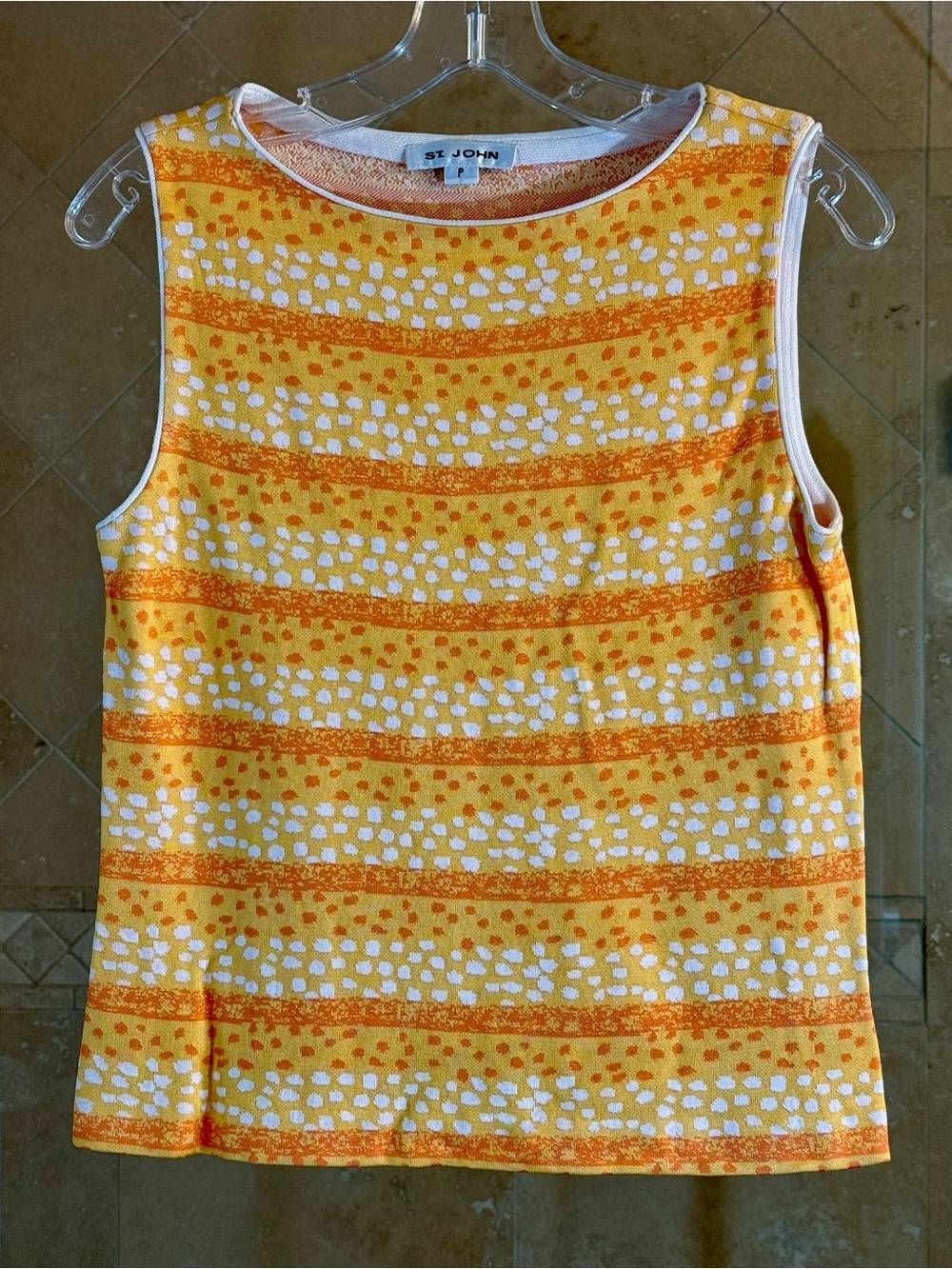St. John Yellow and White Patterned Sleeveless Knit Tank